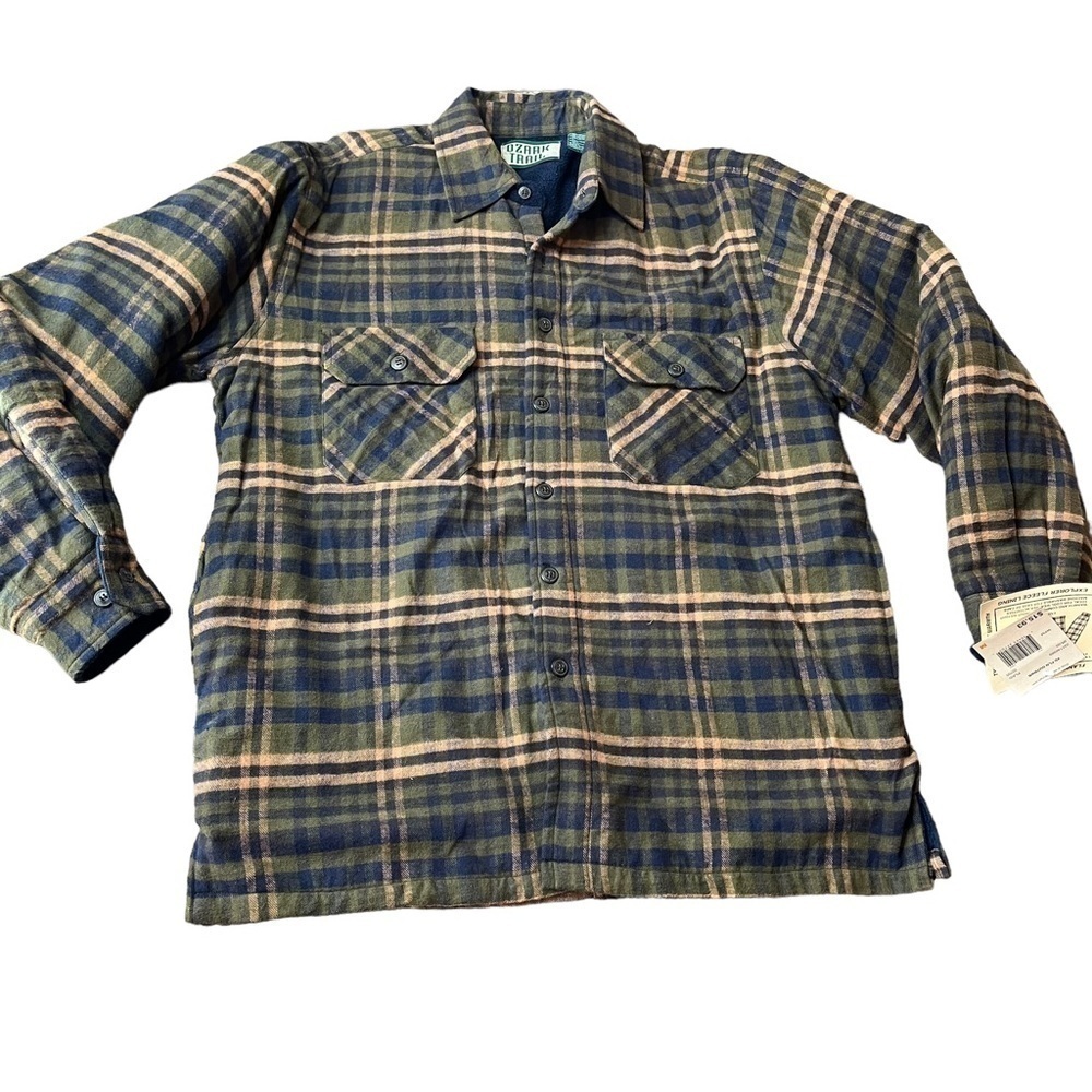 Vintage Ozark Trail Shacket Medium Flannel Coat New Blue Brown Fleece Jacket